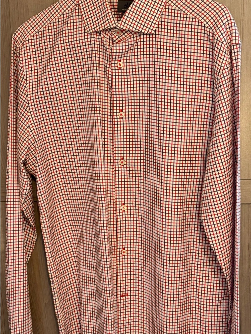 H&M Men's Red and White Check Dress Shirt